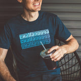Model drinking coffee at the Camp House while wearing the NativeMade Chattanooga Fade Tee