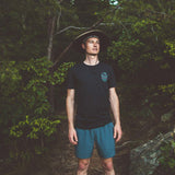 Model looking out at Snoopers Rock wearing the NativeMade Mountain Tee